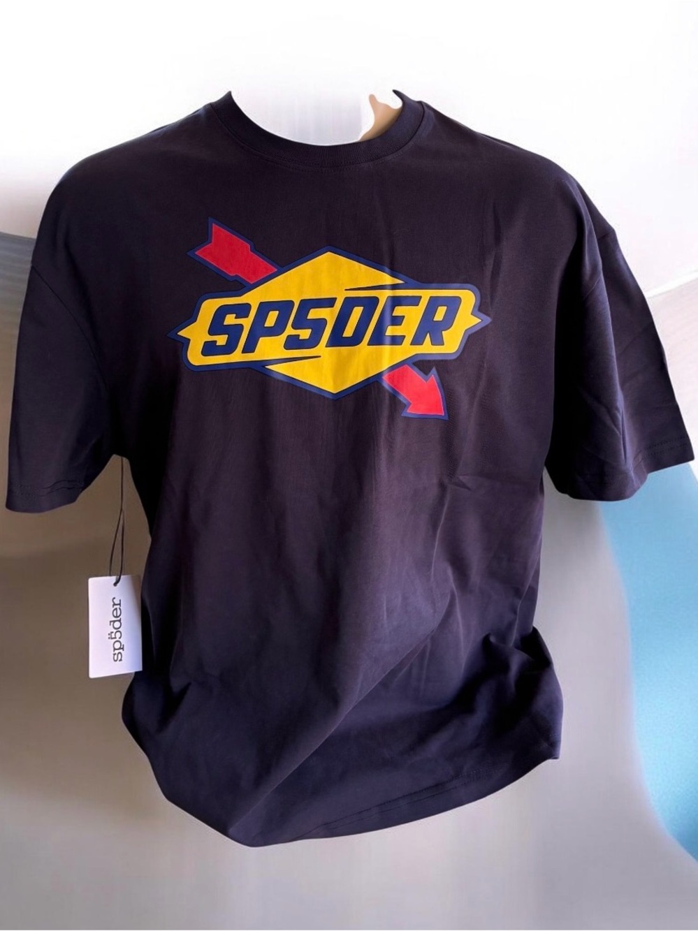 Authentic Sp5der Worldwide Double Logo T Shirt Navy Blue Size L NWT Young Thug